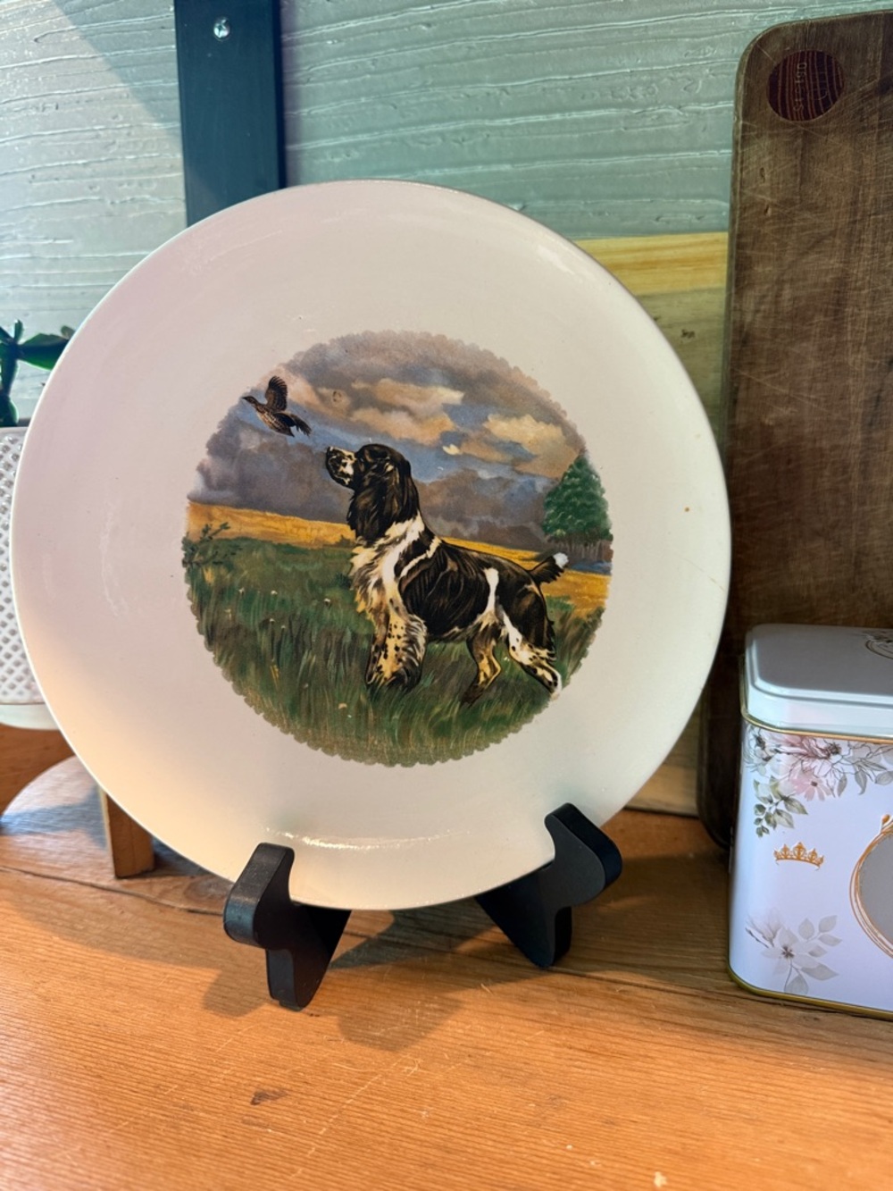 Decorative Dog Scene Ceramic Plate - Hunting Spaniel Motif